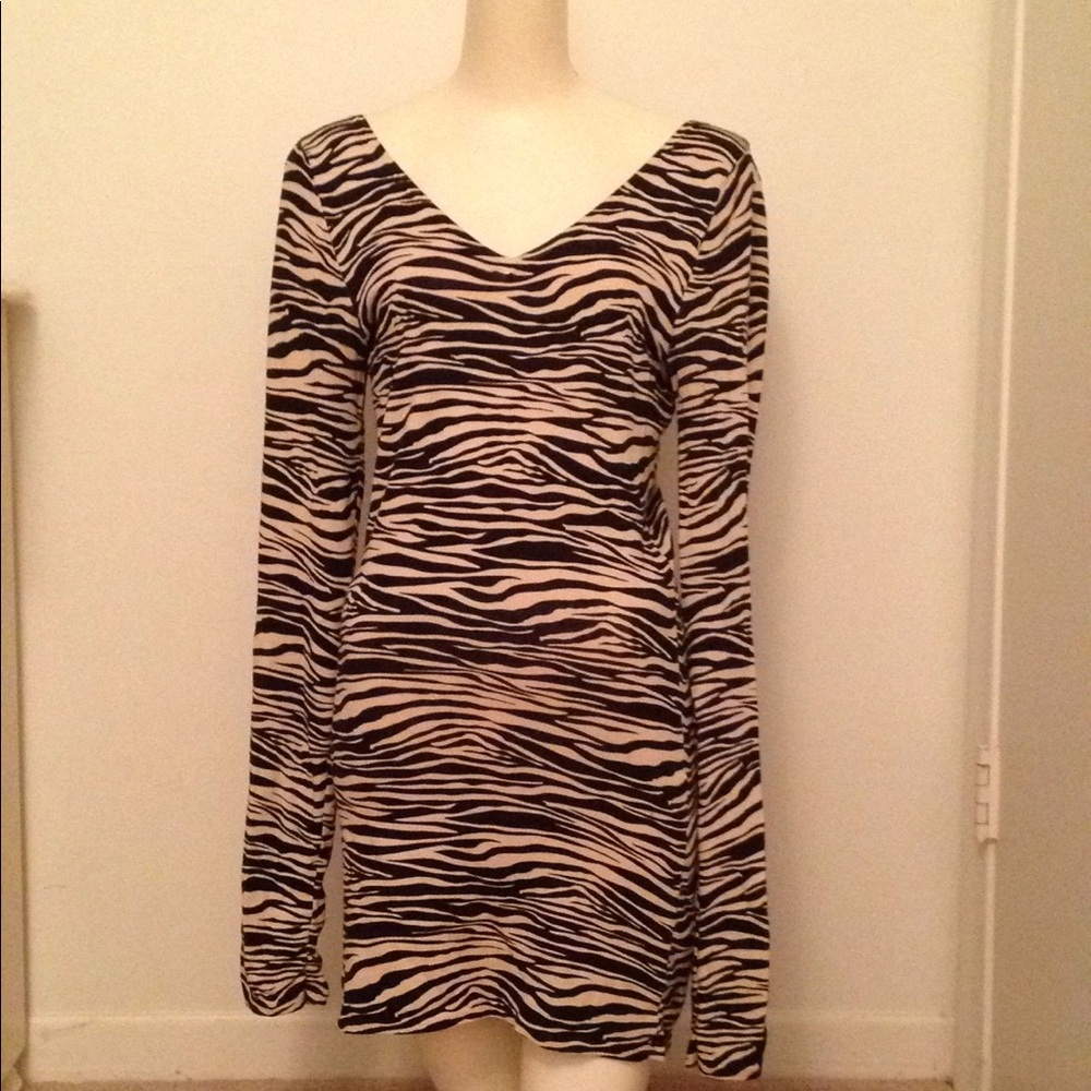 Ladies Guess LS zebra v neck sweater dress S